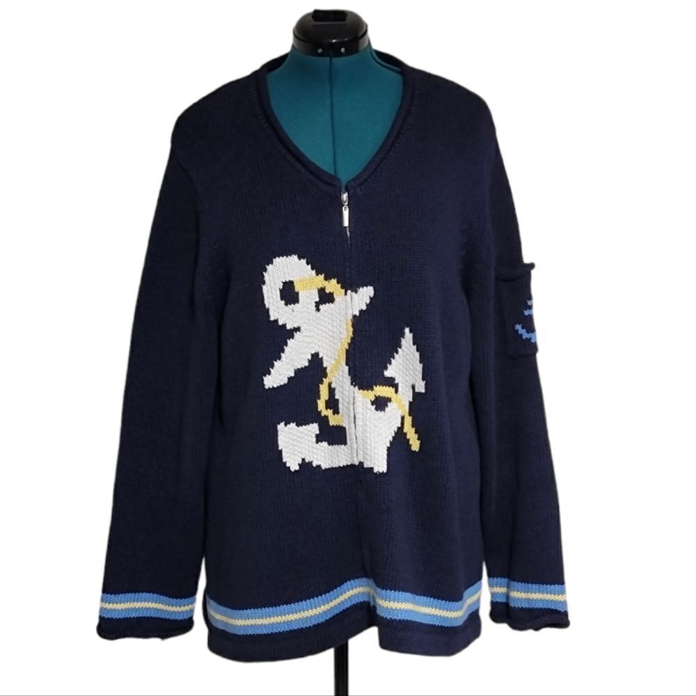 Crazy Horse Liz Claiborne Heavy Knit Coastal Sweater Full Front Zipper Size 2X